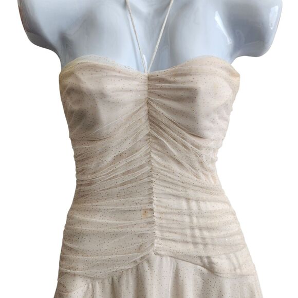 Speechless VTG Y2K Balletcore Midi Dress-M-Ivory/Gold Glitter Tulle-Ruched-Fairy - Picture 3 of 13